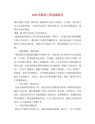 2020年防汛工作总结范文 