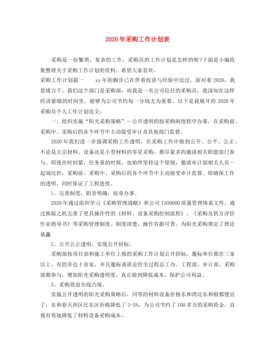 2020年采购工作计划表 _第1页