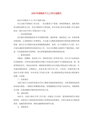 2020年采购员个人工作计划例文 
