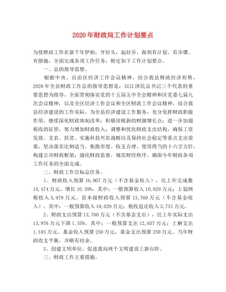 2020年财政局工作计划要点 