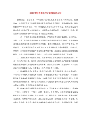 2020年财务部工作计划报告怎么写 