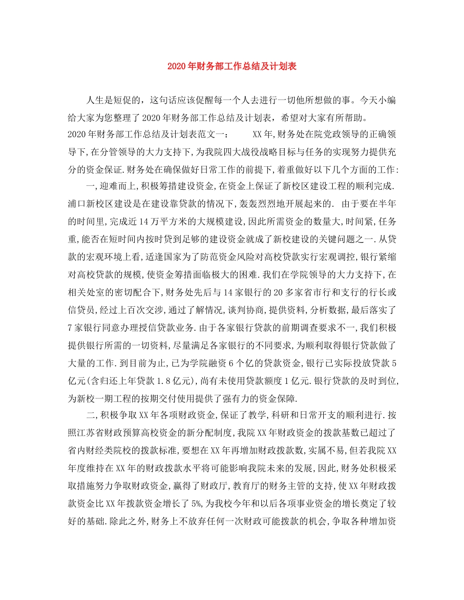 2020年财务部工作总结及计划表 _第1页