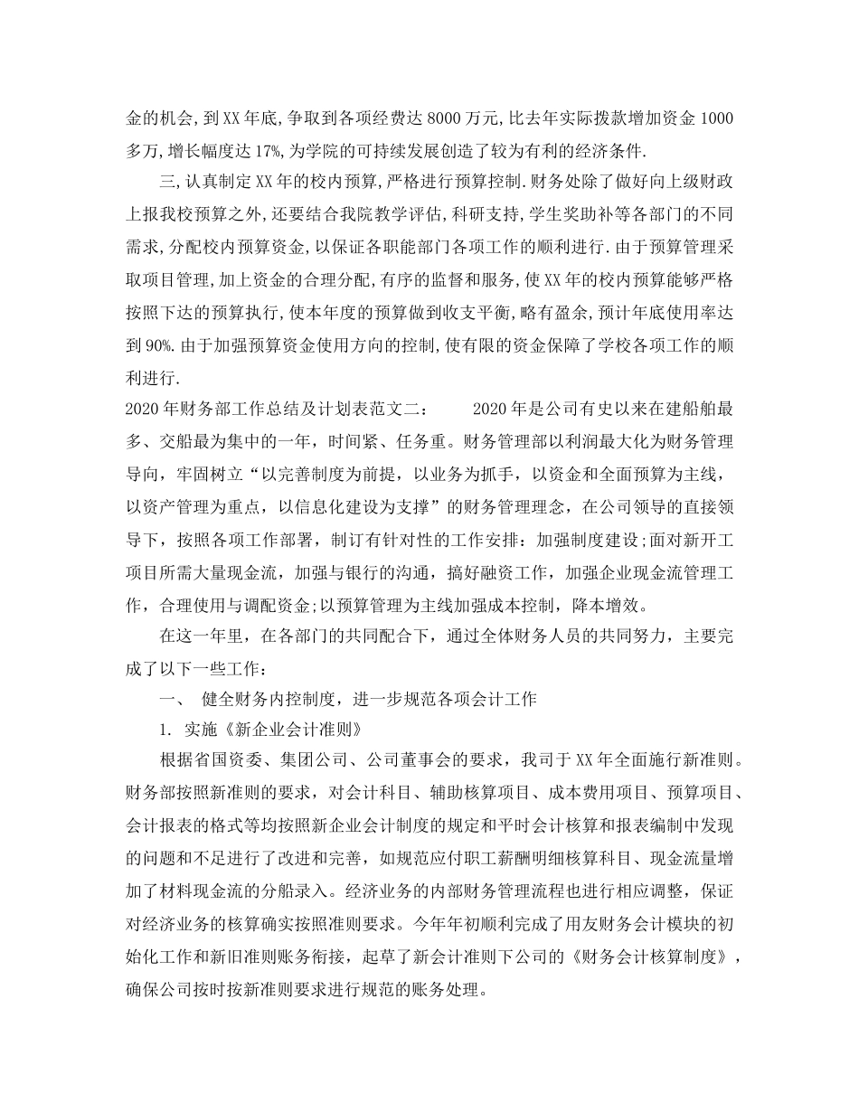 2020年财务部工作总结及计划表 _第2页