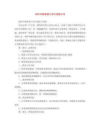 2020年财务部工作计划怎么写 