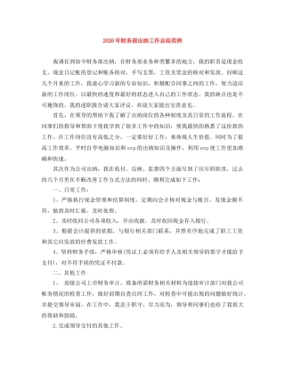 2020年财务部出纳工作总结范例 