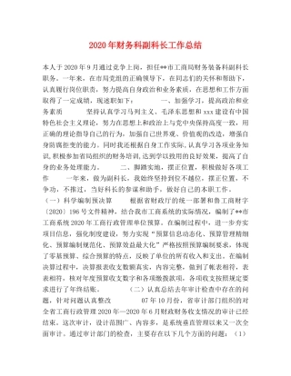 2020年财务科副科长工作总结 