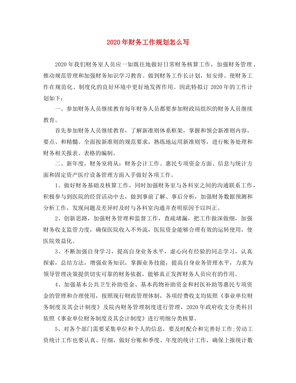 2020年财务工作规划怎么写 _第1页