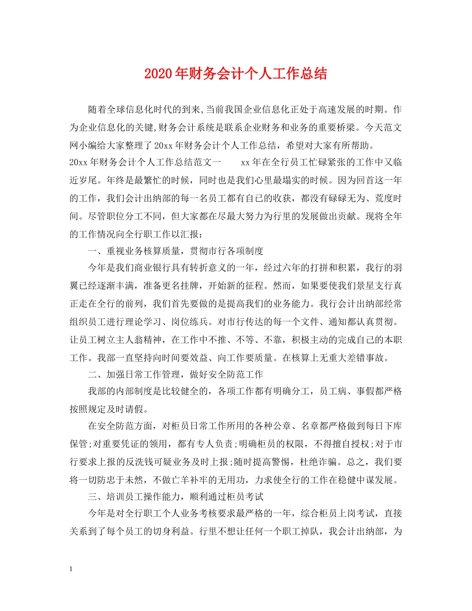 2020年财务会计个人工作总结 _第1页