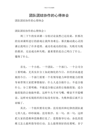 团队团结协作的心得体会