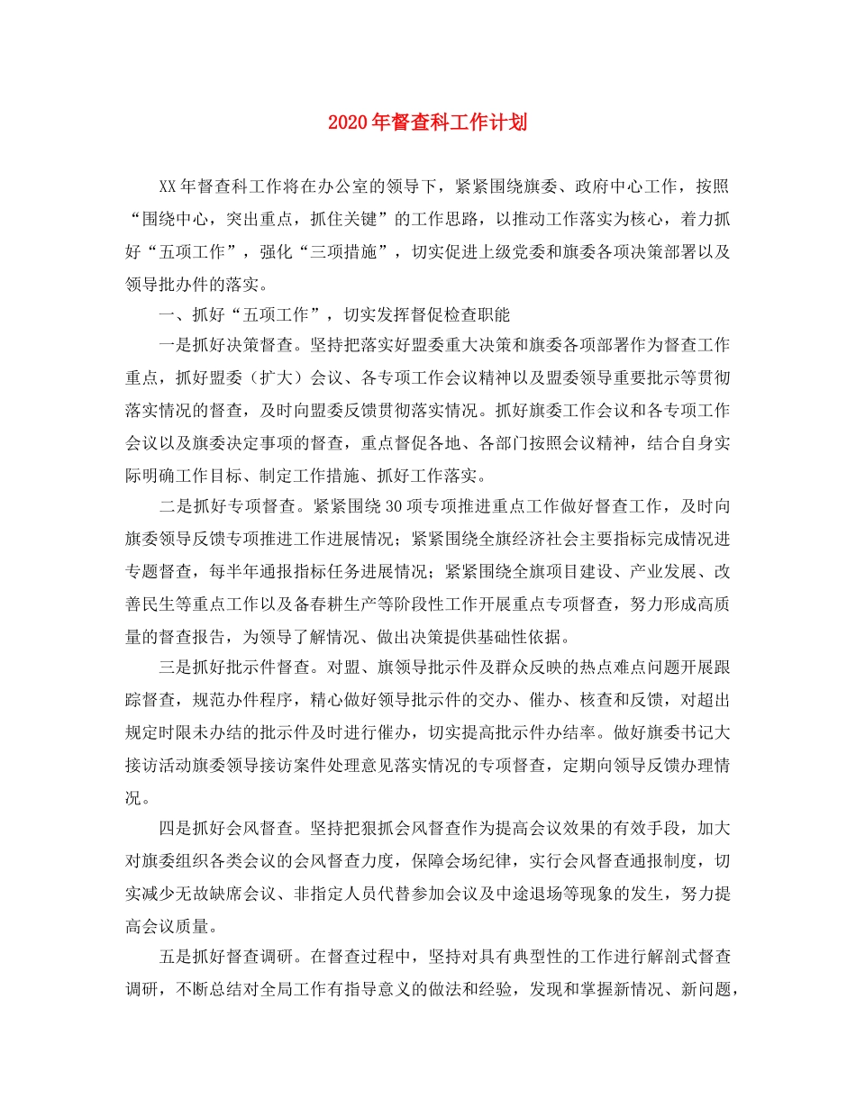 2020年督查科工作计划 _第1页