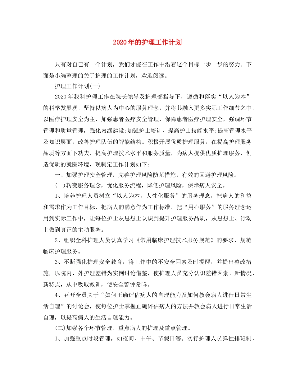 2020年的护理工作计划 _第1页