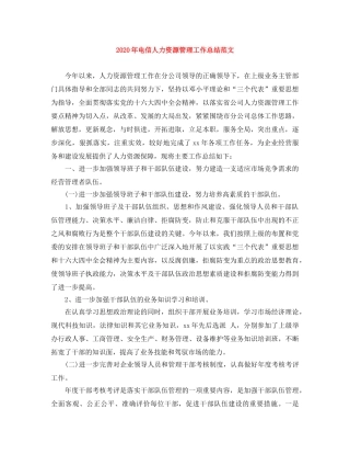 2020年电信人力资源管理工作总结范文 