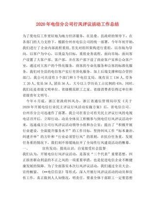2020年电信分公司行风评议活动工作总结 