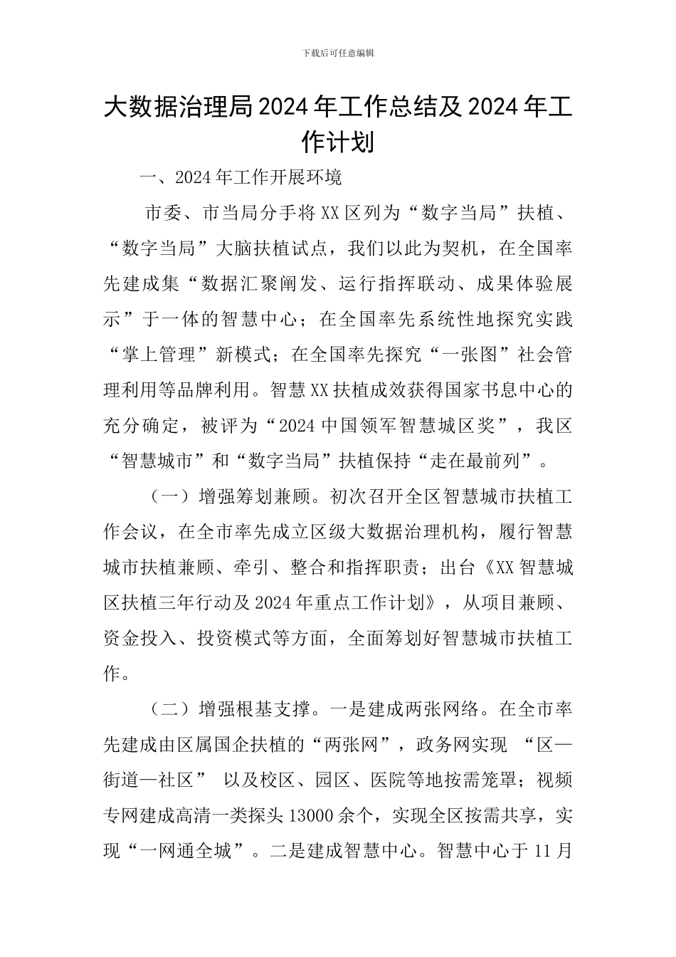 大数据治理局2024年工作总结及2024年工作计划_第1页