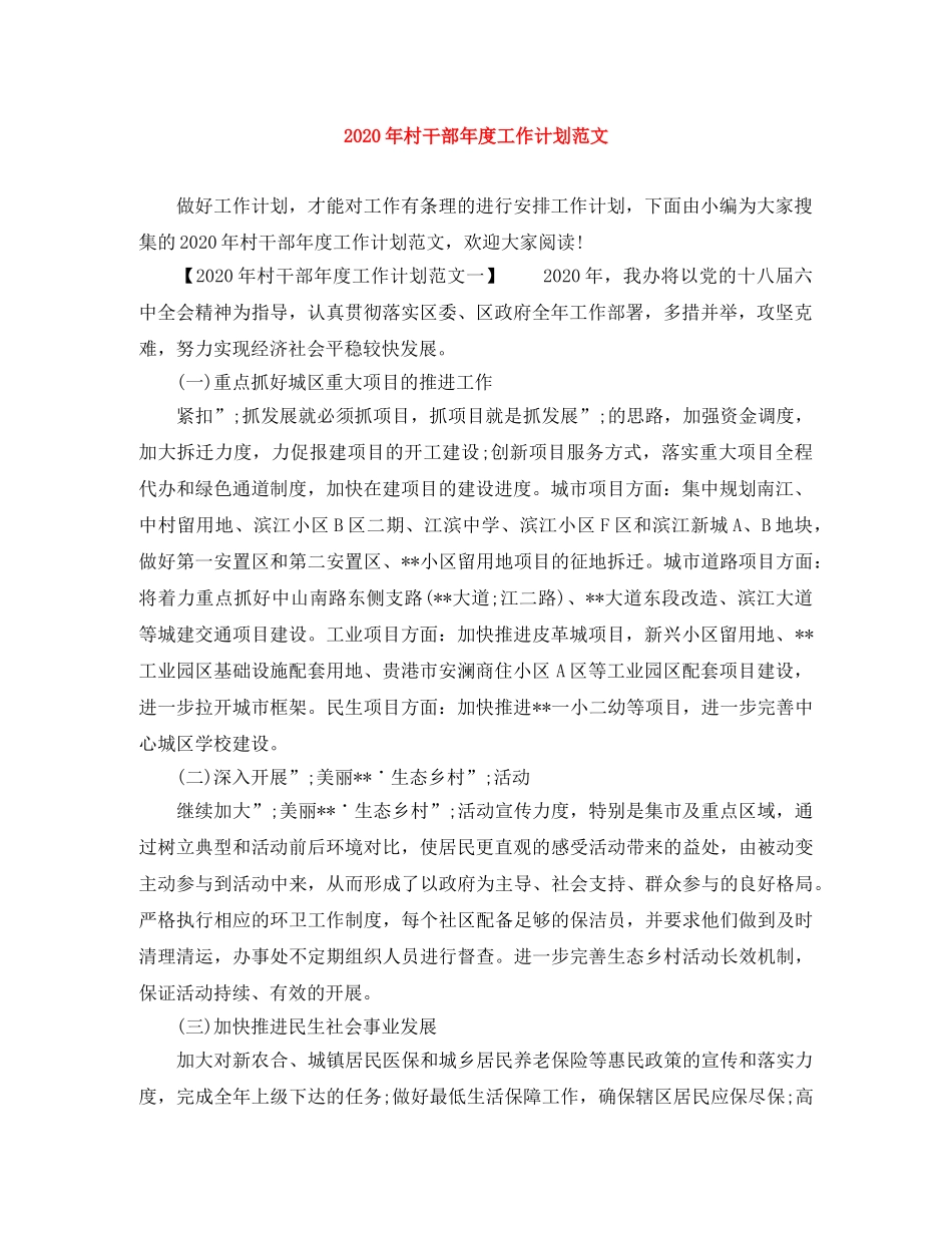 2020年村干部年度工作计划范文 _第1页