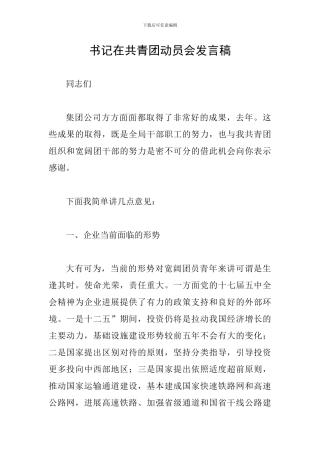 书记在共青团动员会发言稿