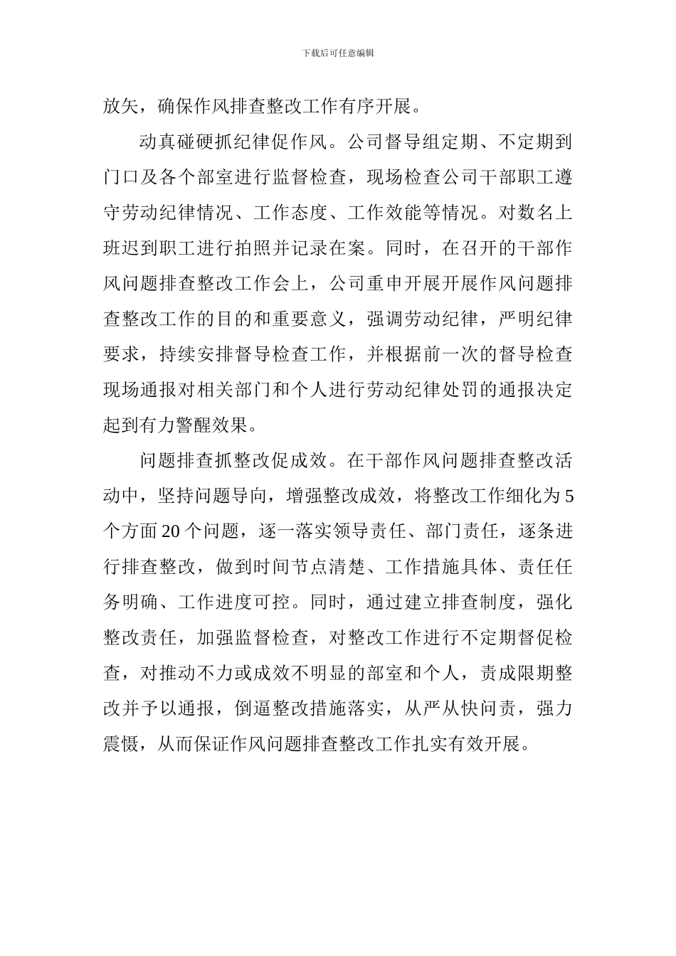 公司干部作风问题排查整改工作情况汇报_第2页