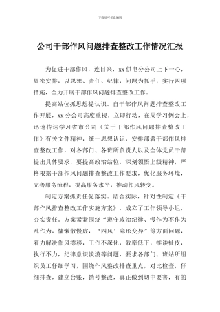 公司干部作风问题排查整改工作情况汇报