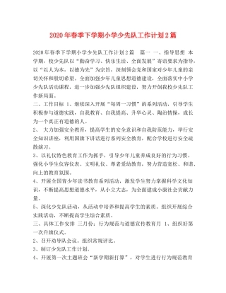2020年春季下学期小学少先队工作计划2篇 