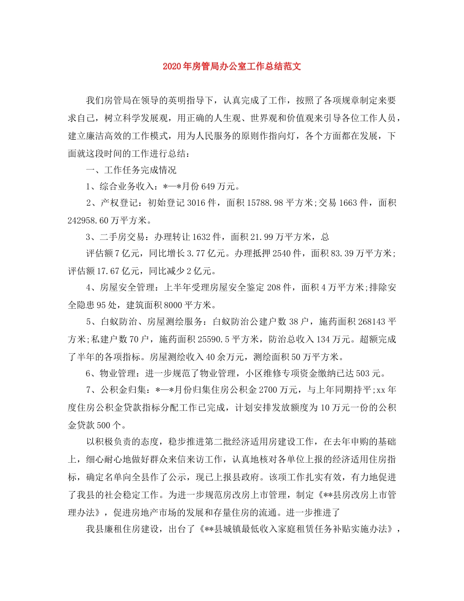 2020年房管局办公室工作总结范文 _第1页