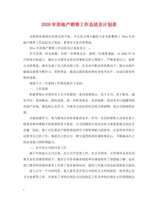 2020年房地产销售工作总结及计划表 