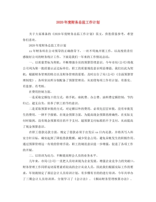 2020年度财务总监工作计划 