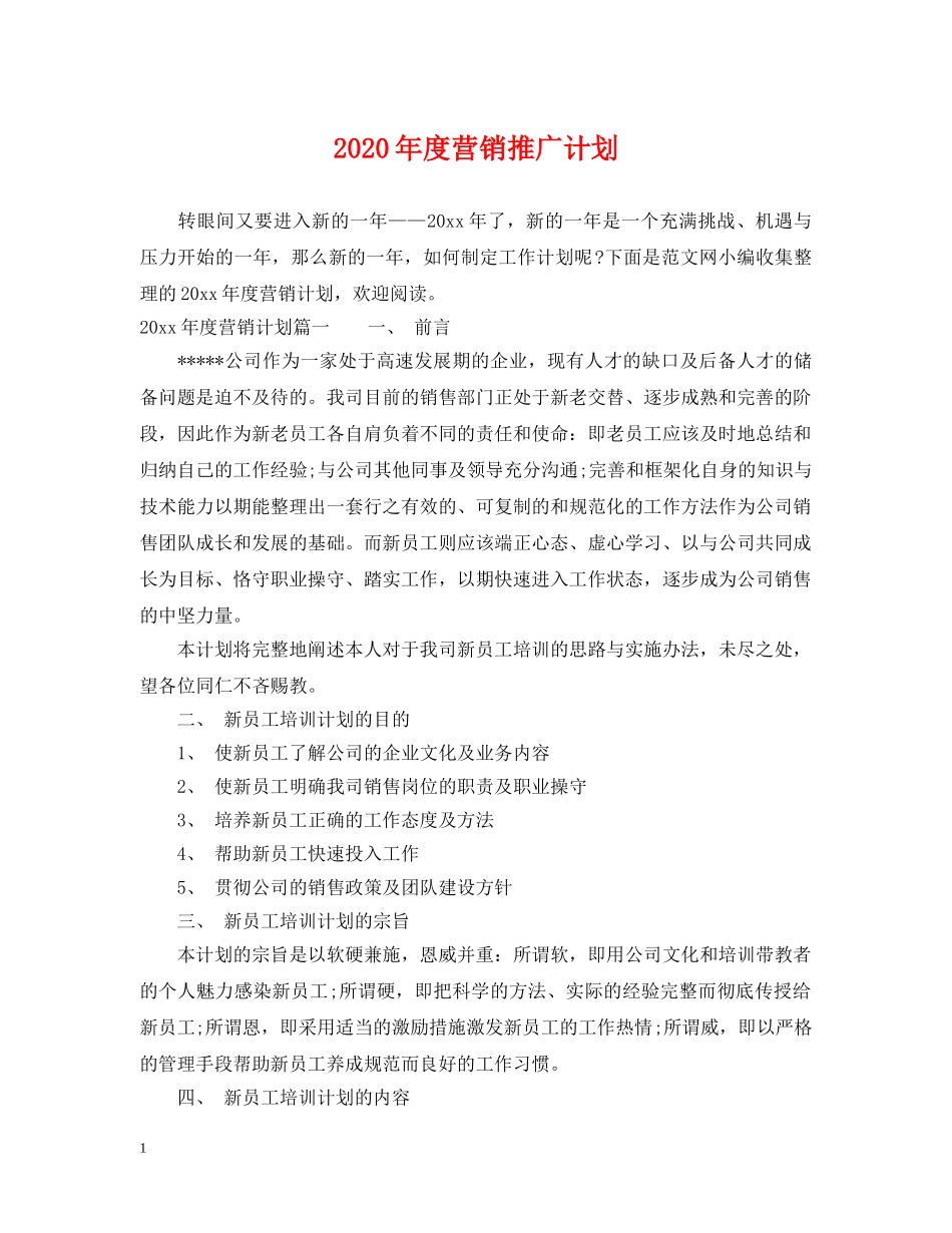 2020年度营销推广计划 _第1页