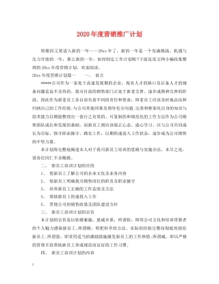 2020年度营销推广计划 
