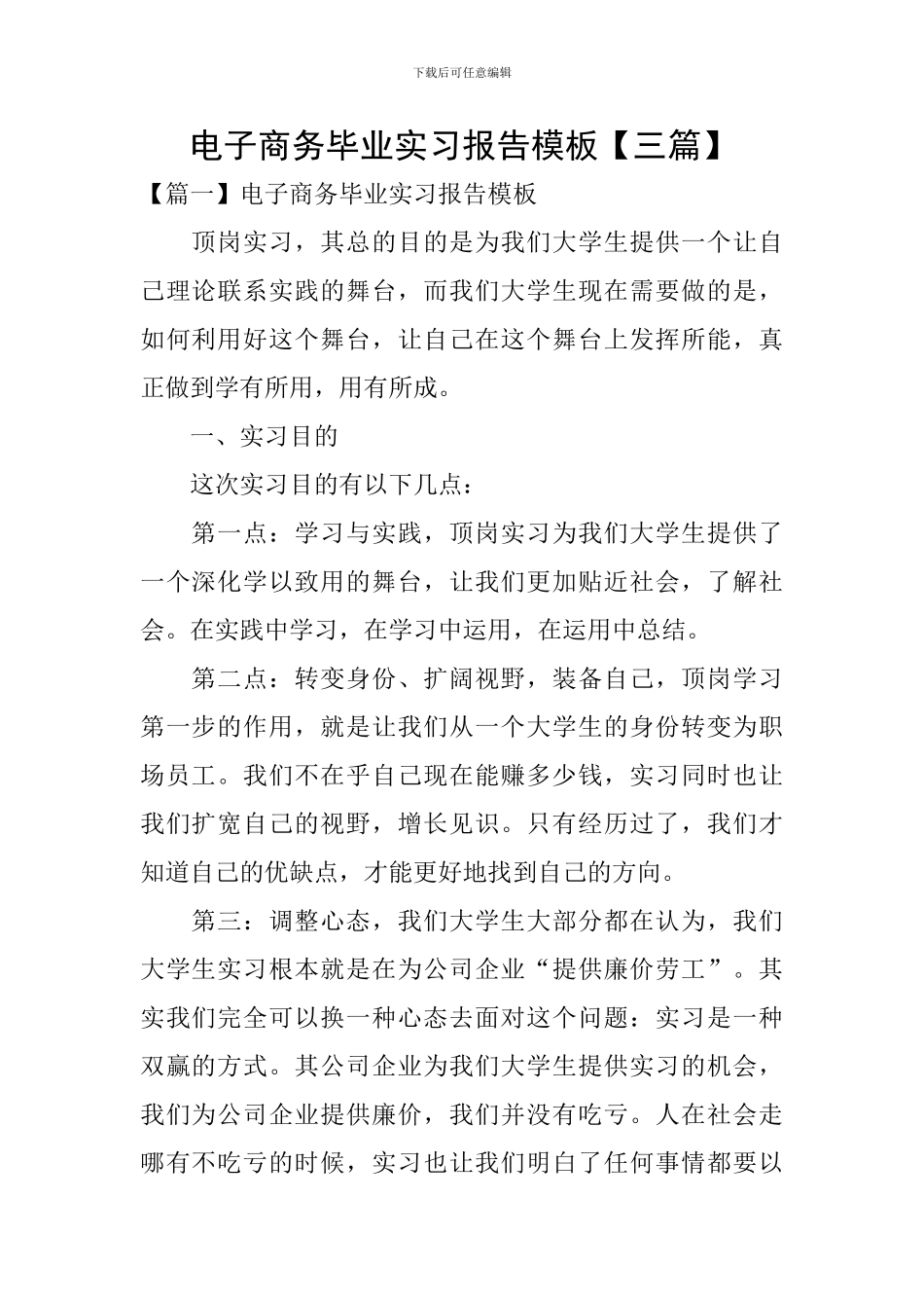 电子商务毕业实习报告模板_第1页