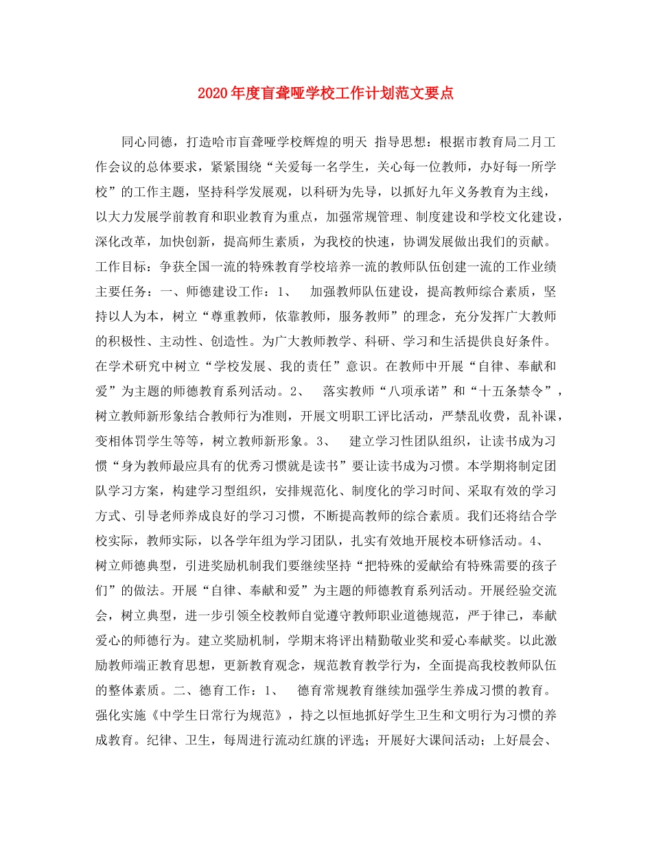 2020年度盲聋哑学校工作计划范文要点 _第1页