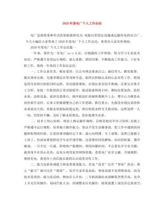 2020年度电厂个人工作总结 