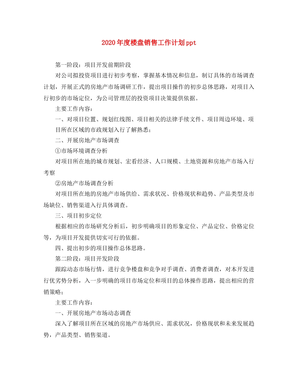 2020年度楼盘销售工作计划ppt _第1页