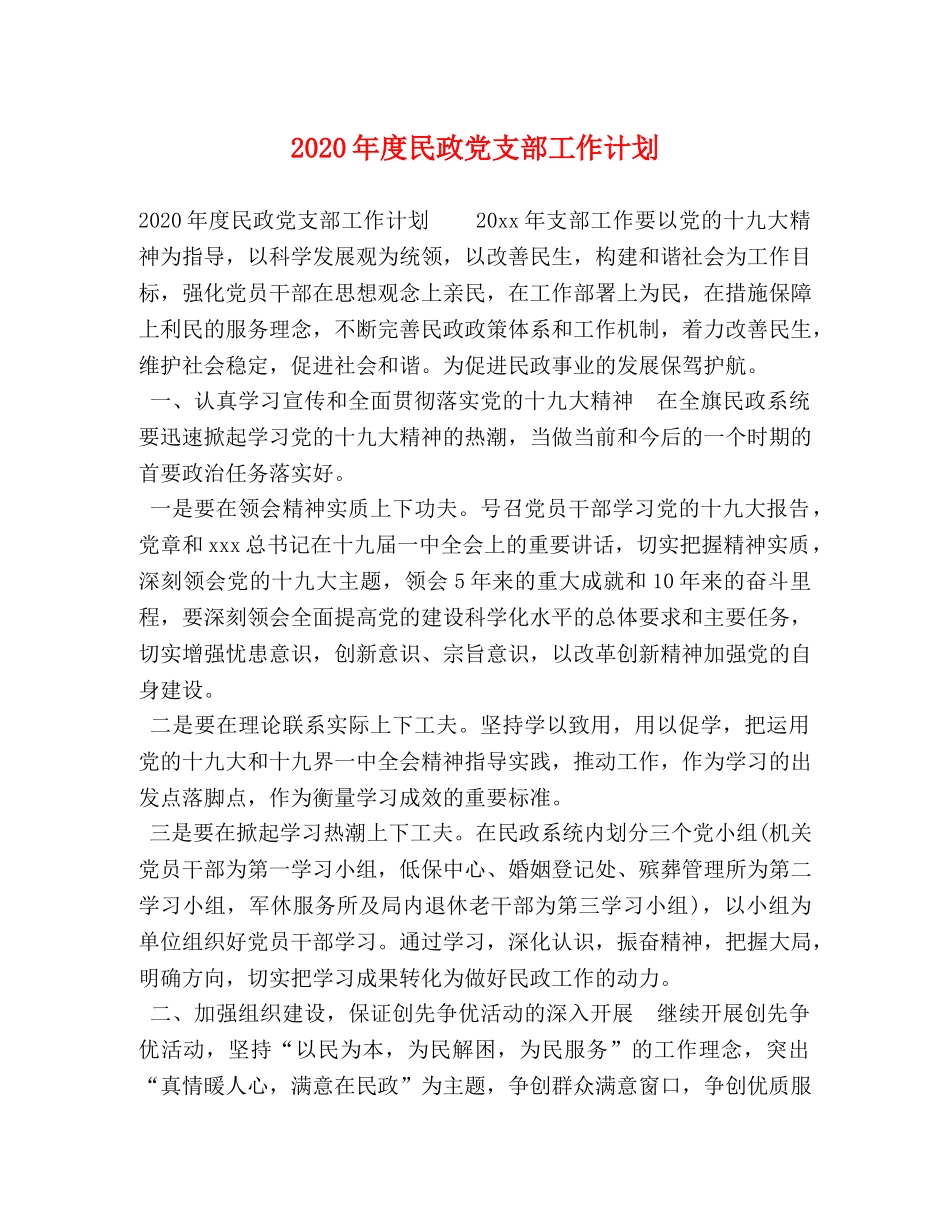 2020年度民政党支部工作计划 _第1页