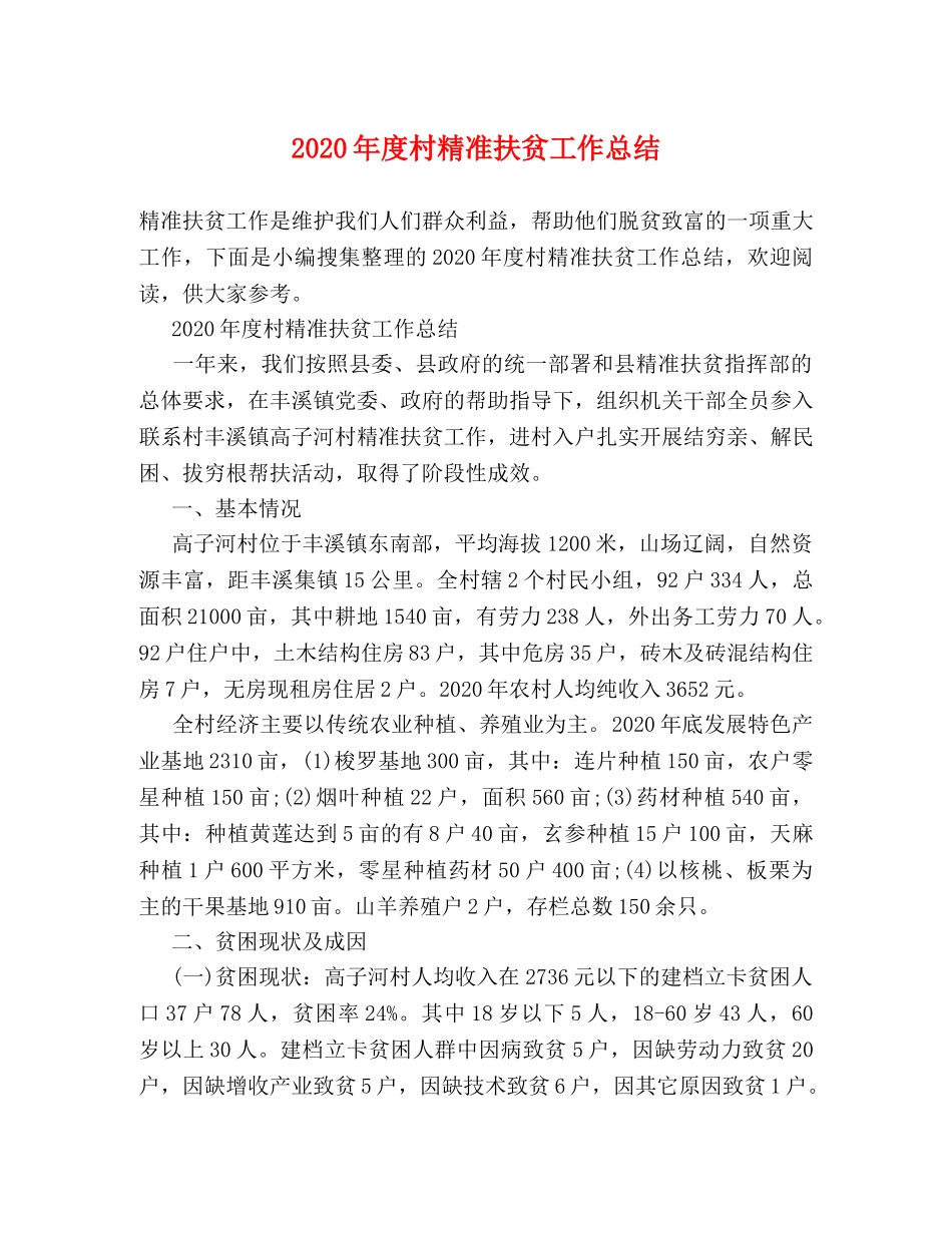2020年度村精准扶贫工作总结 _第1页