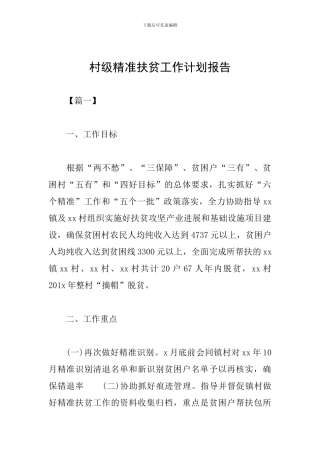 村级精准扶贫工作计划报告