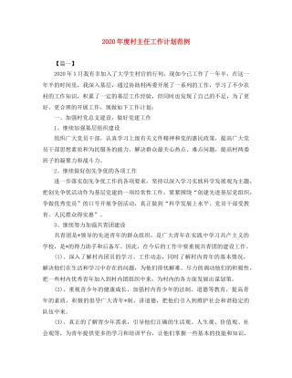 2020年度村主任工作计划范例 