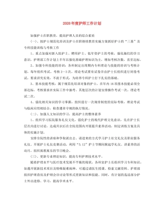 2020年度护师工作计划 