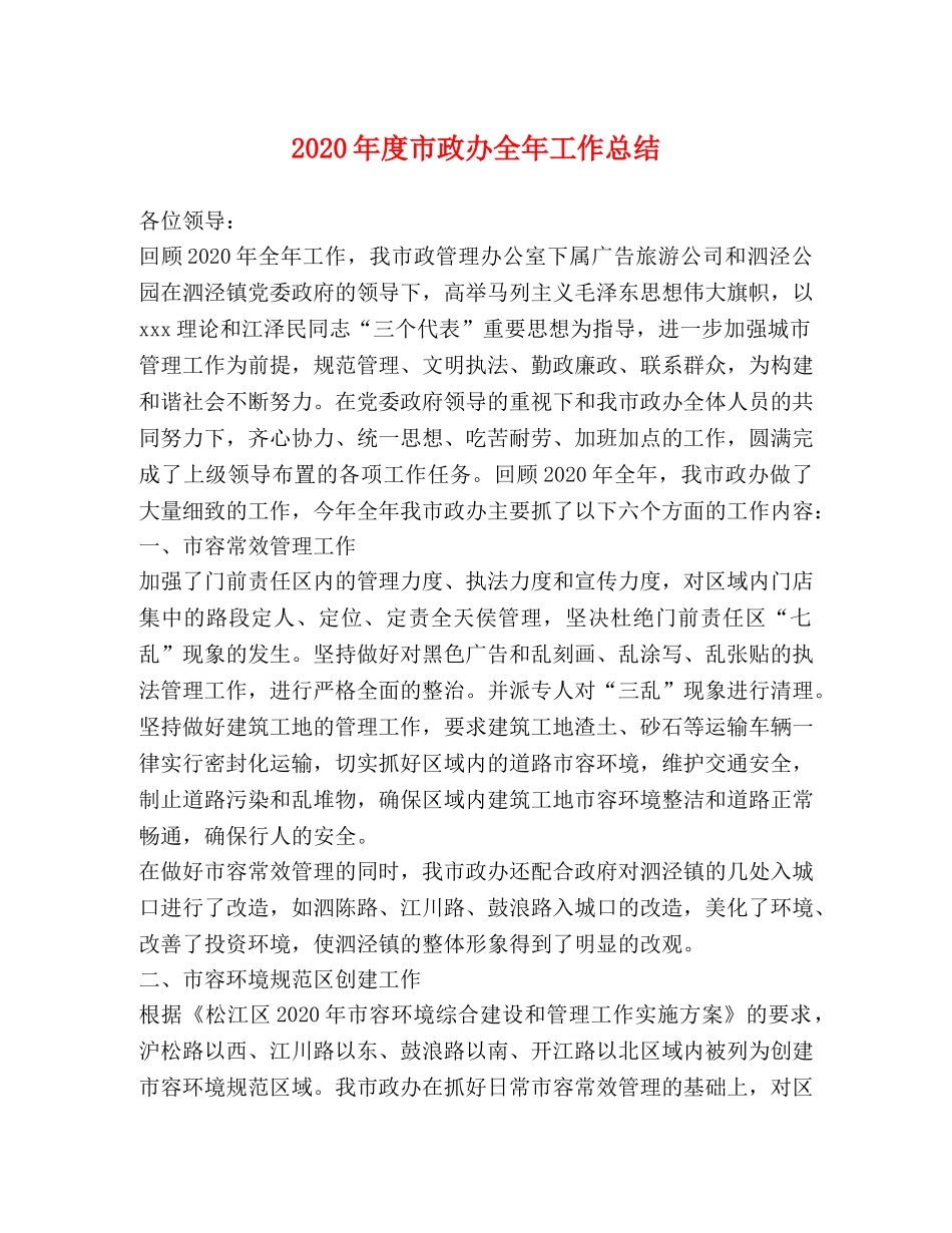 2020年度市政办全年工作总结 _第1页
