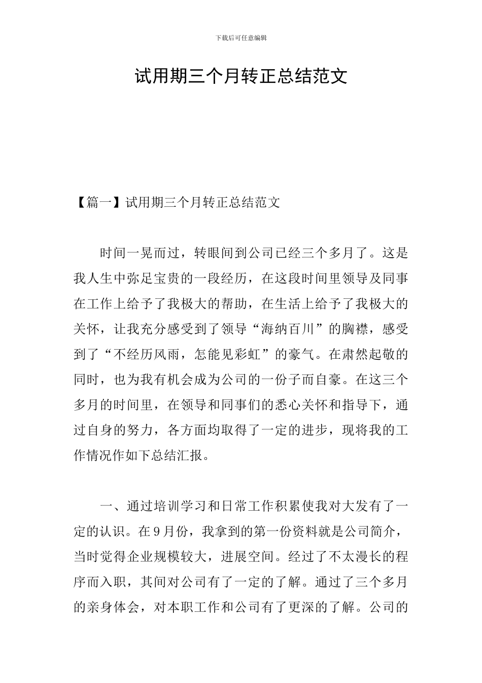 试用期三个月转正总结范文_第1页