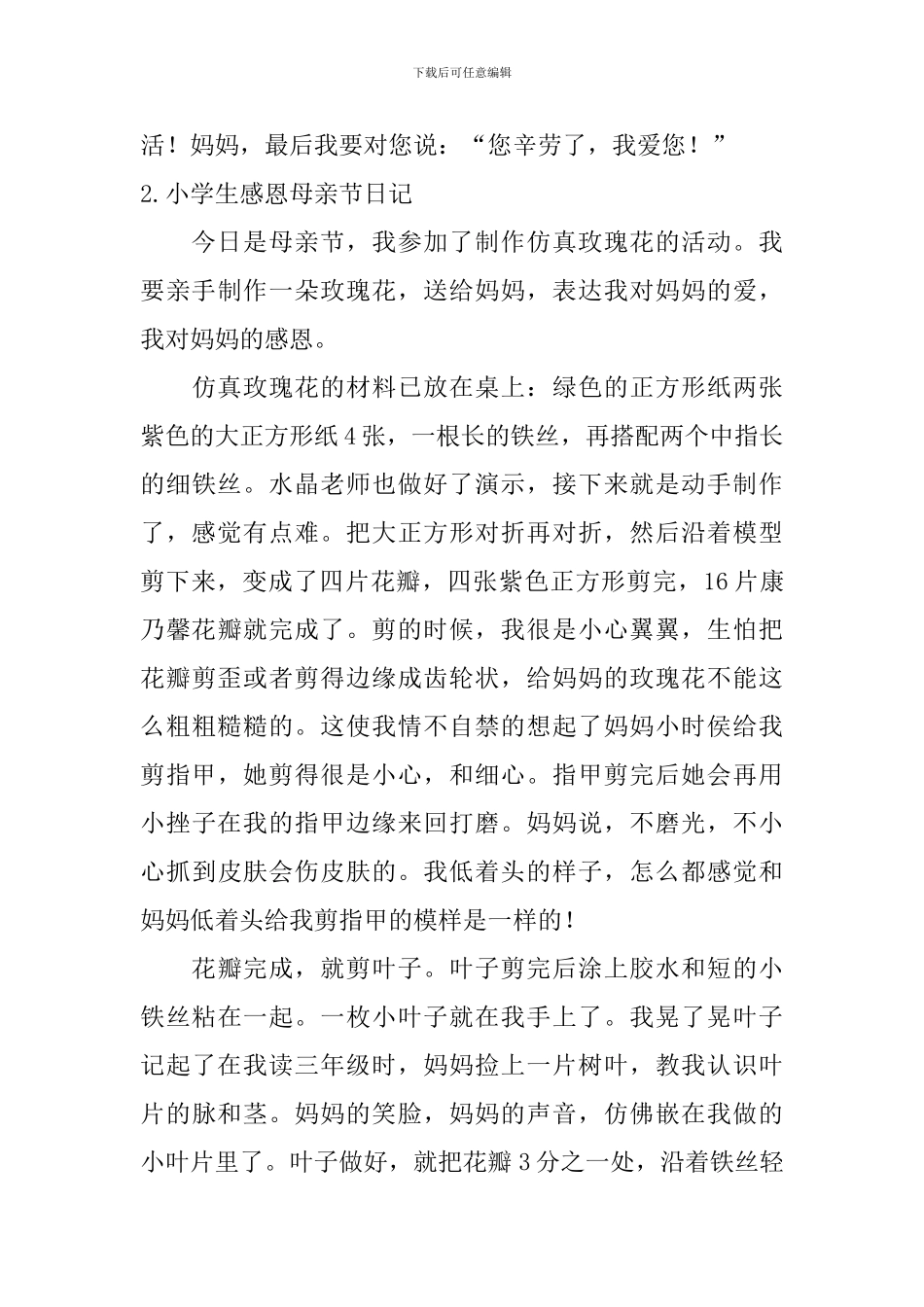 小学生感恩母亲节日记大全_第3页