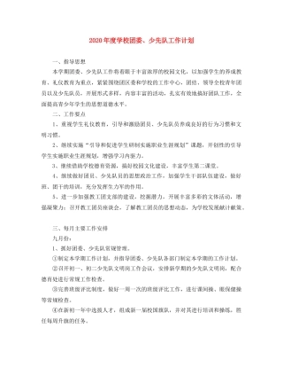 2020年度学校团委、少先队工作计划 