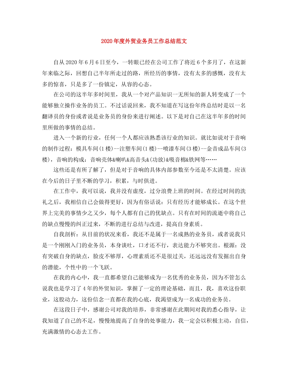 2020年度外贸业务员工作总结范文 _第1页