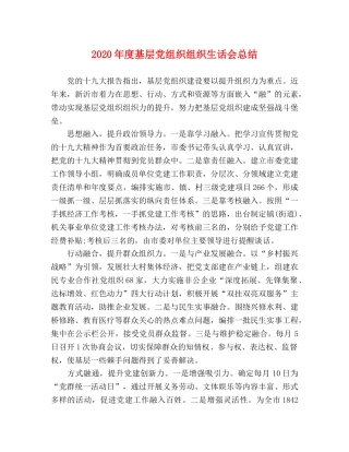 2020年度基层党组织组织生话会总结 
