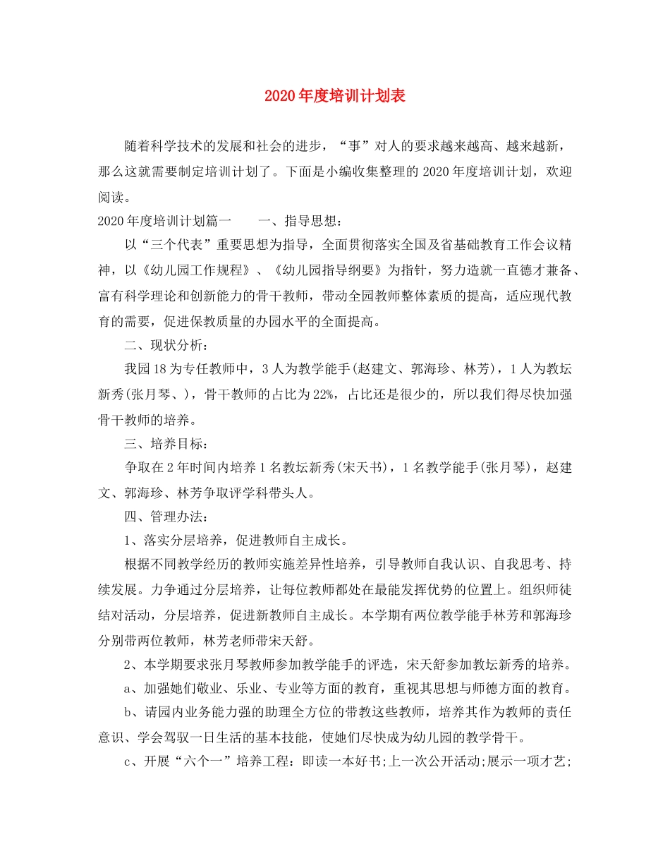 2020年度培训计划表 _第1页