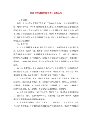 2020年度城管年度工作计划怎么写 