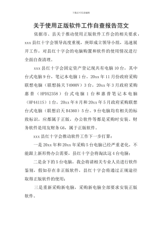 关于使用正版软件工作自查报告范文