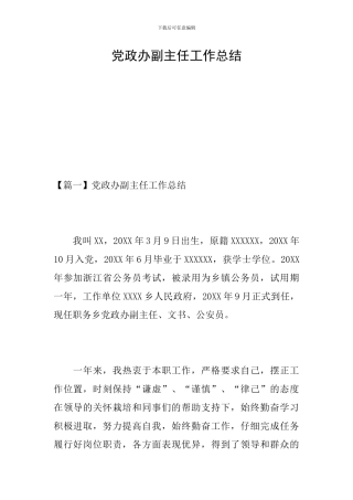 党政办副主任工作总结