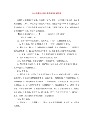 2020年度初生寒假学习计划攻略 