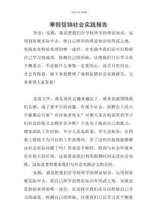 寒假促销社会实践报告