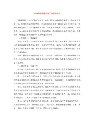 2020年度保险公司工作总结范文 